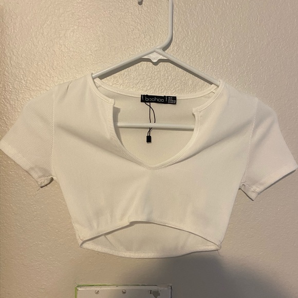 SOLD. Deep V Ribbed Crop Top - Picture 2 of 3